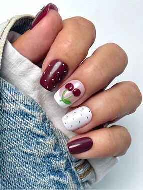 🚨New Release Red Aspen Burgundy & White Cherry Press-On Nails